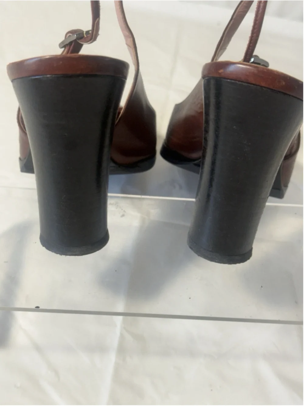 GUCCI Slingback Heels Closed Toe Brown Leather Shoes Sandals US 7 EU 37 C